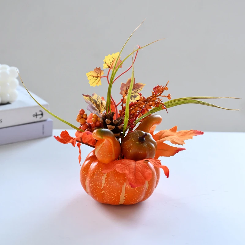 

Autumn Thanksgiving Pumpkin Bonsai Artificial Flower Christmas Home Decoration Simulated Pumpkin Maple Leaf,Rice Ear
