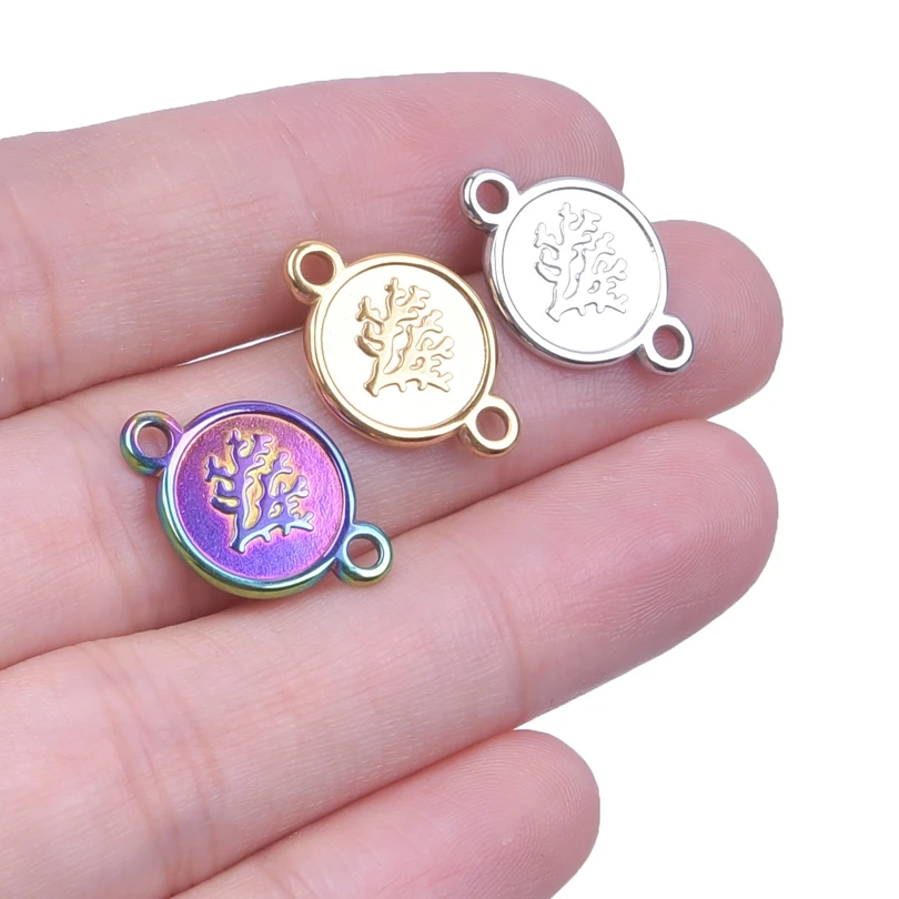 

3pcs/Lot Stainless Steel Charms For Earrings Making Supplies Metal Jewelry Tree Shape Round Pendant Necklace Jewelry Accessories