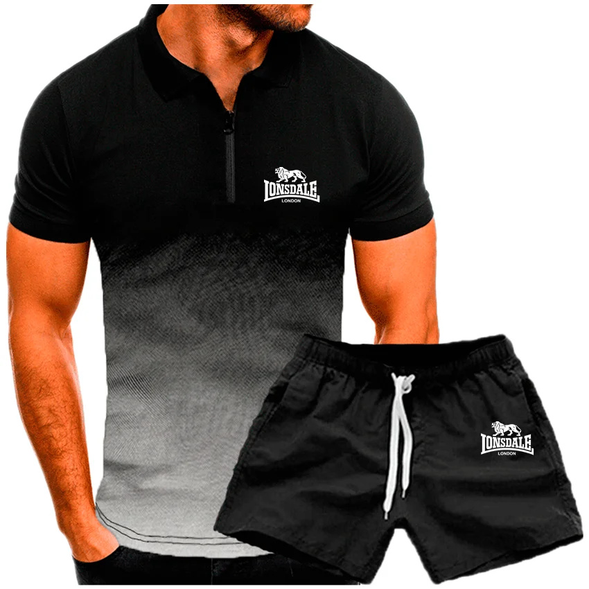 Летняя мужская спортивная одежда LONSDALE с буквенным принтом 2022 футболка + брюки