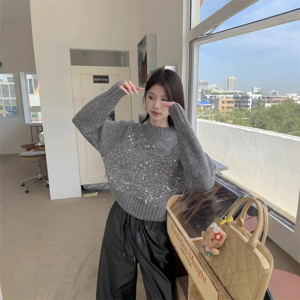 Женский осенне-зимний повседневный вязаный свитер с круглым вырезом