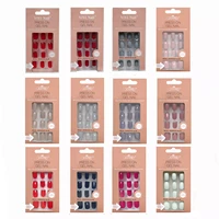 24pc nails art fake nail tips false press on coffin with glue stick designs clear display short set full cover artificial square