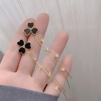 long chain rhinestone tassels earrings for women girls korean fashion black enamel flower jewelry accessories summer party gifts