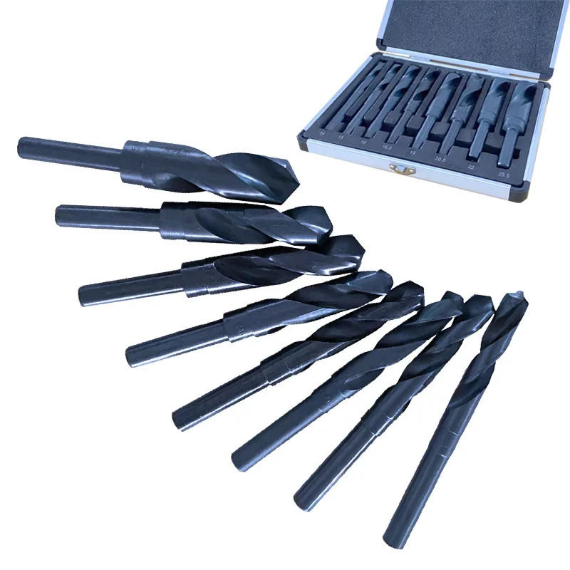 

8 Pieces HSS Reduced Shank Drill Bit Set Silver & Deming Metric 14mm - 25.5mm Prentice Twist Drills Black Oxide