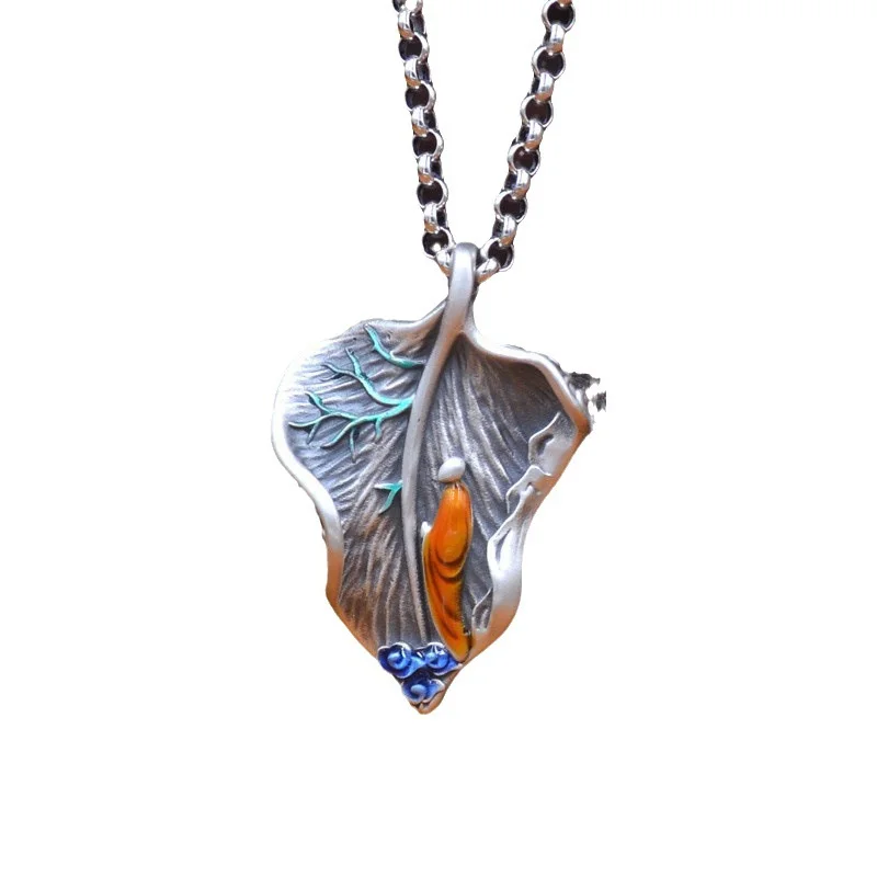 Традиционное ожерелье Cloisonome Bodhi Leaf — буддийские украшения Jingtai Blue и Copper для благословений и защиты (art.: 3920ccf050c79) - 3920ccf050c79
