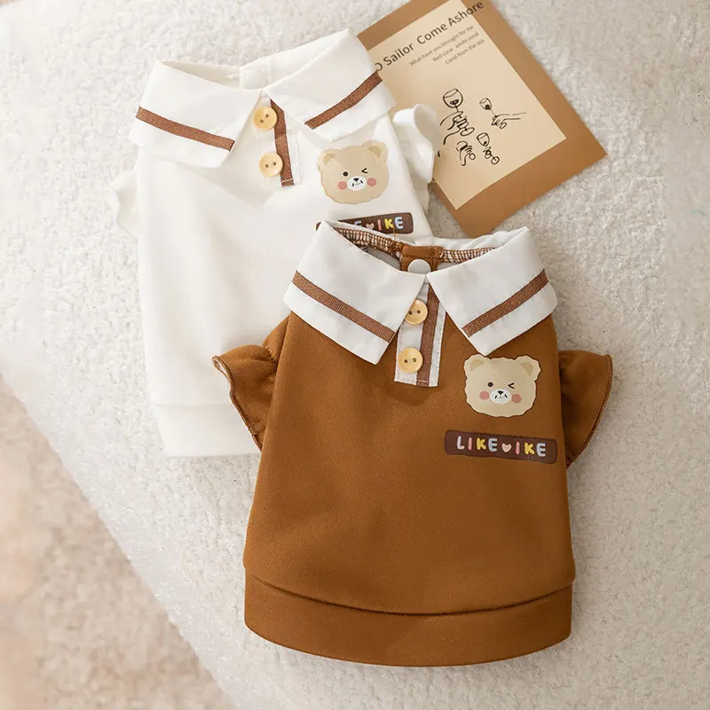 

Новинка осенне-зимняя толстовка с лацканами для собак Одежда для домашних животных кошек и ног Тонкий флисовый принт с медведем маленький и средний искусственный питомец