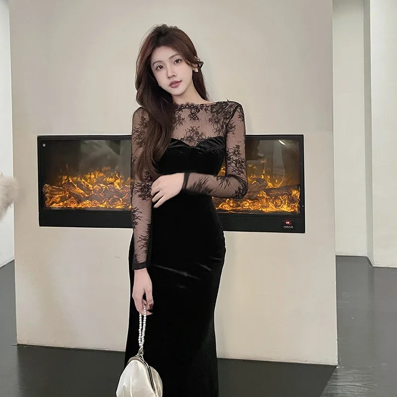 2024 новые черные кружевные вечерние платья русалки с длинным рукавом арабское