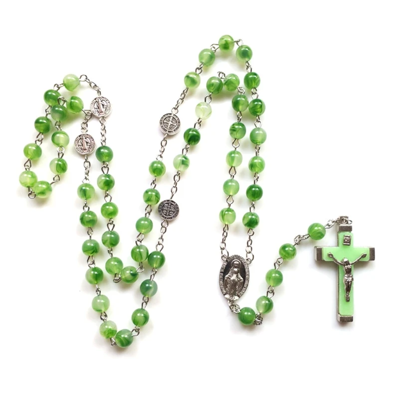 

Rosary Beads Luminous Noctilucent Necklace Catholicism Religious Jewelry Party Gift Prayer 8mm Glow In The Dark for Men Women