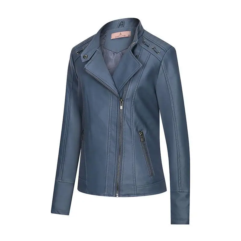 Women's Autumn  Winter Temperament Slim Women's Coat Two PU Leather Jacket Leather Jacket Spot Slim Girl Top Zippers