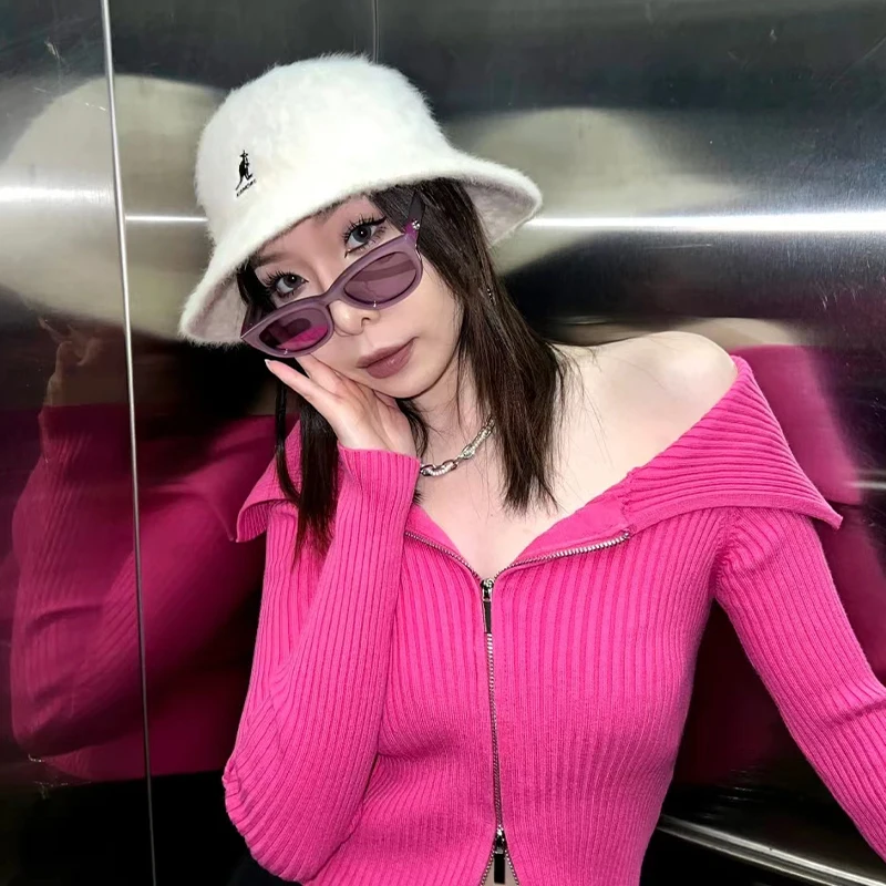 

Yuumi Monochrome Sunglasses Women Man Designer Goods Luxury Brand Summer Cat Eye Sun Glasses Oversized Driver Jennie Goggles