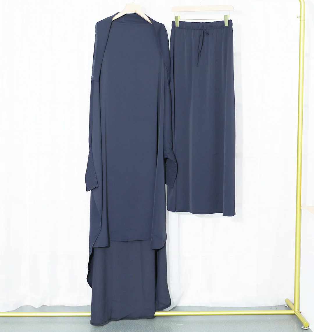 Solid Robe with Big Swung Muslim Dress Islamic Clothing for Women Muslim Fashion Modest Clothing 2 Piece Abaya Set Muslim Sets