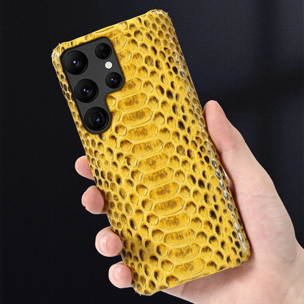LANGSIDI Luxury Genuine Leather Phone Case For Samsung Galaxy s23 ultra s22 Plus S21 S20 Note 20 ultra Snakeskin Leather Cover