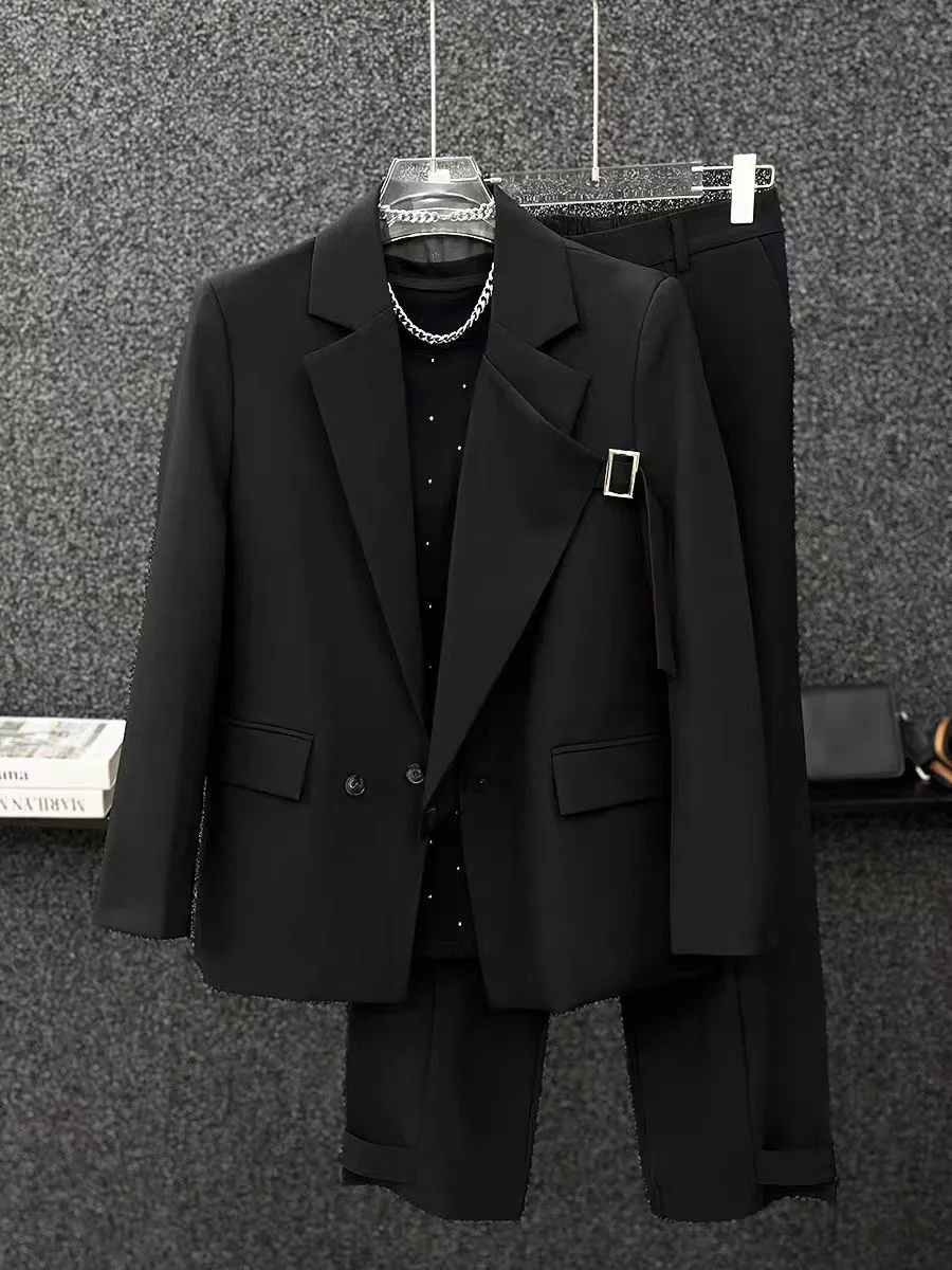 Деловые повседневные модные костюмы из 2 предметов офисные мужские свободные