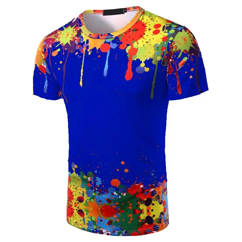 

Summer Men Big Tall Splashed Paint Style 3D Printing Short Sleeve Blue Black Graphic T-shirt Custom Plus Size Oversized For Men