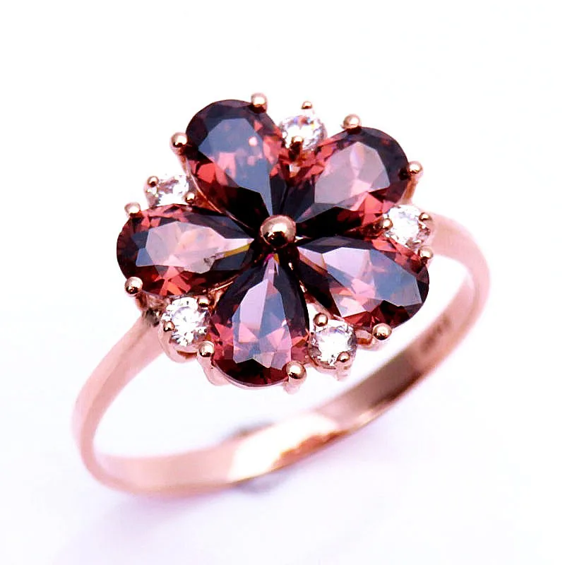

585 Purple Gold Inlaid Sweet Flower Rings for Women Fresh Light Luxury New Fashion 14K Rose Gold Engagement Jewelry Adjustable