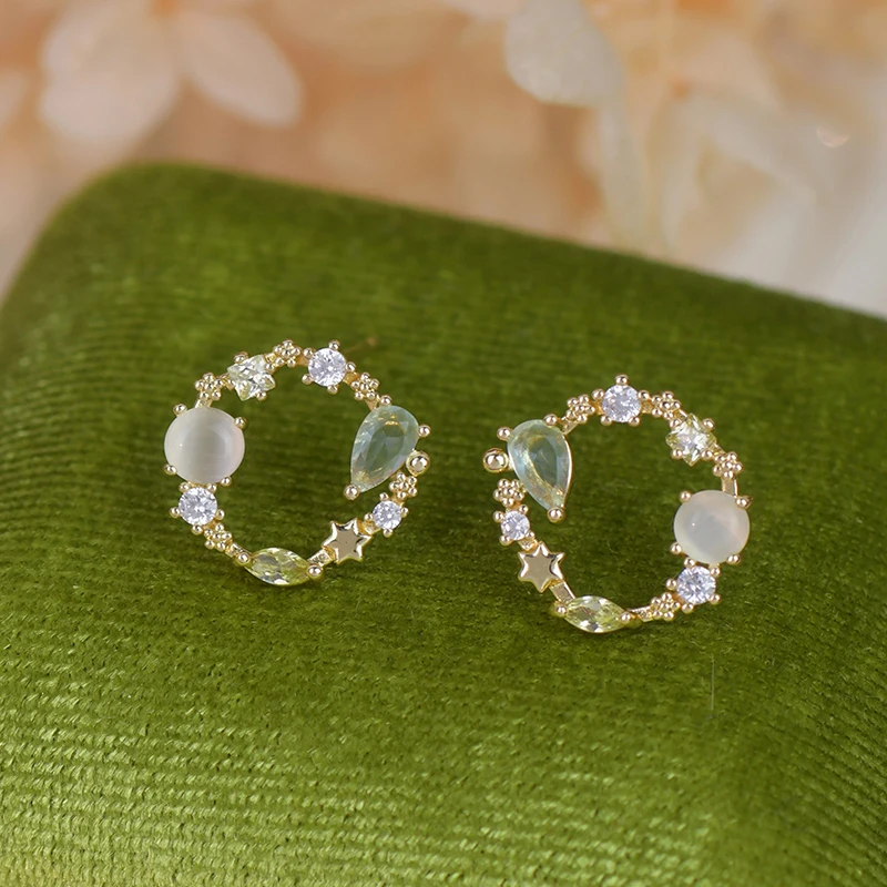 

Fashion Ladies Jewelry Shiny Crystal Round Stud Earrings Women Girls Gold Plated Earrings Party Wedding Gifts 2023 Brand New