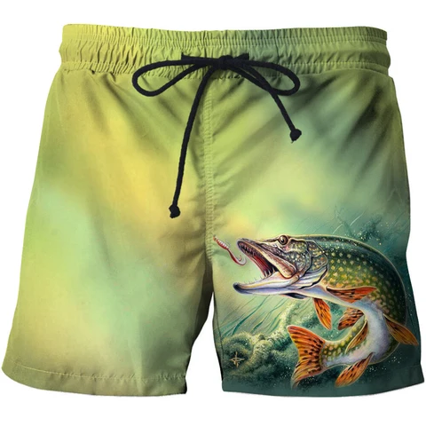 Мужские пляжные шорты с 3D-принтом, летние рыболовные мужские универсальные свободные шорты с животными и рыбками, мужской спортивный купальник с высокой талией, 2023
