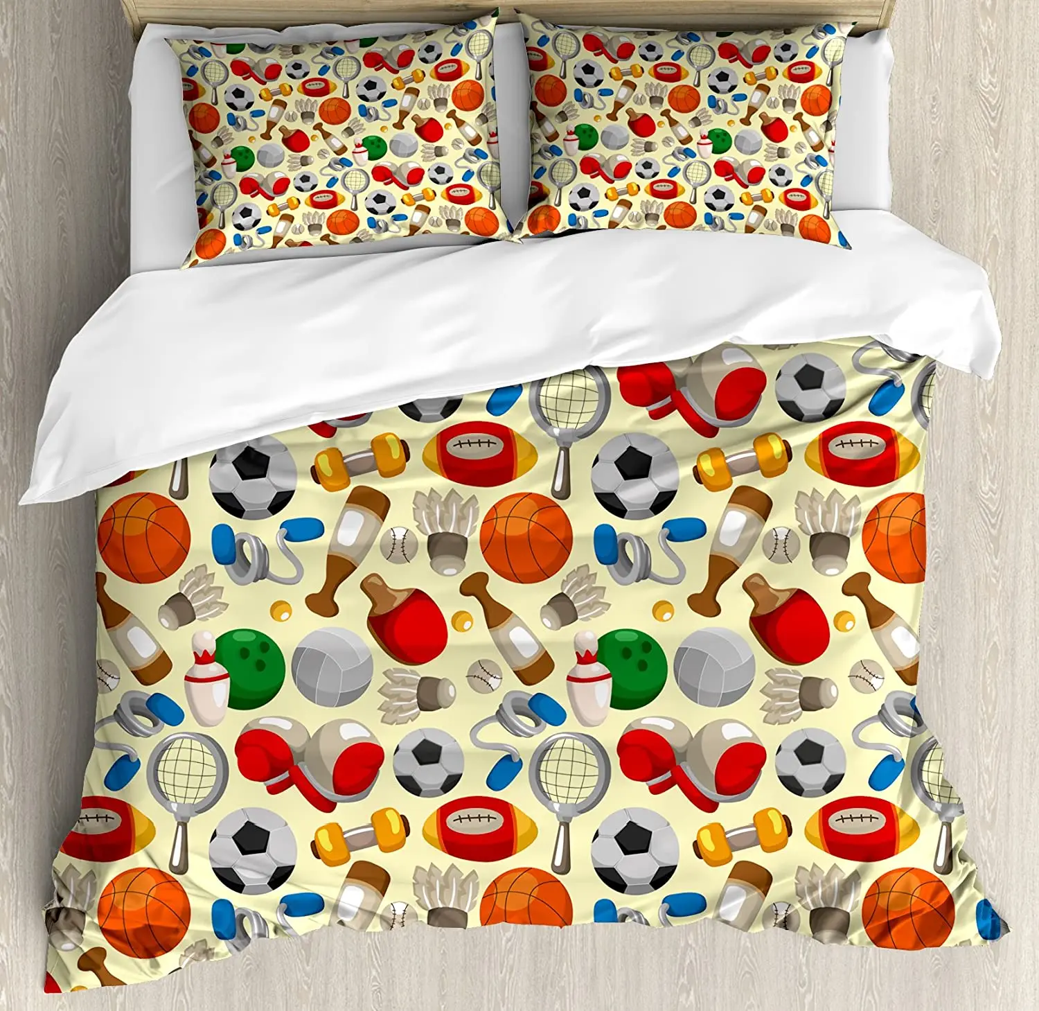 

Sport Bedding Set For Home Bed Cartoon Drawing Style Sporting Goods Balls Bowling Tennis Ping Pong Boxing Football Duvet Cover