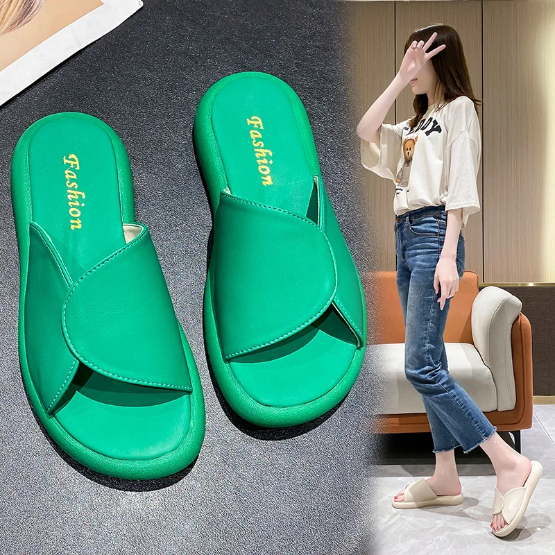 

Новинка лета 2022, Женская внешняя одежда, сандалии и тапочки с открытым носом на плоской подошве в Корейском стиле