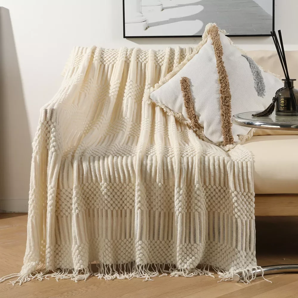 

Nordic sofa blanket hotel bed tail towel bed flag tassel shawl blanket bed tail cloth cover blanket home stay bed towel