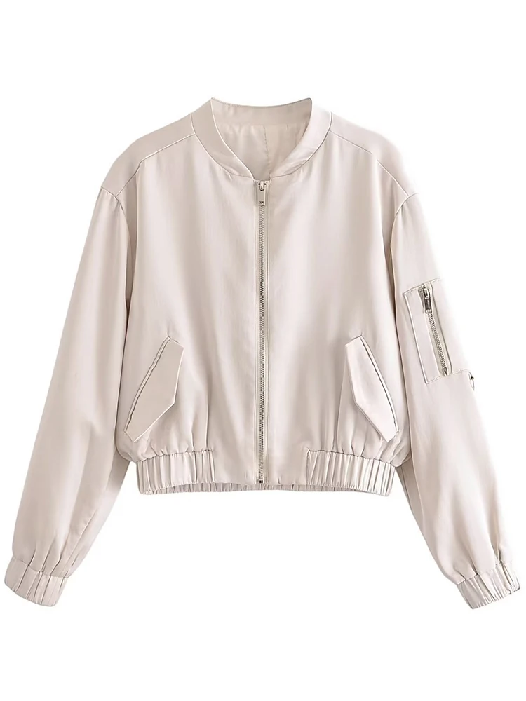 

Spring Autumn New Women's Bomber Jacket Zipper Pocket Basic Coat For Women Stand Collar Casual Baseball Jacket Female 2023