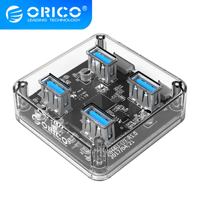Высокоскоростной 4-портовый прозрачный концентратор ORICO USB3.0 с интерфейсом