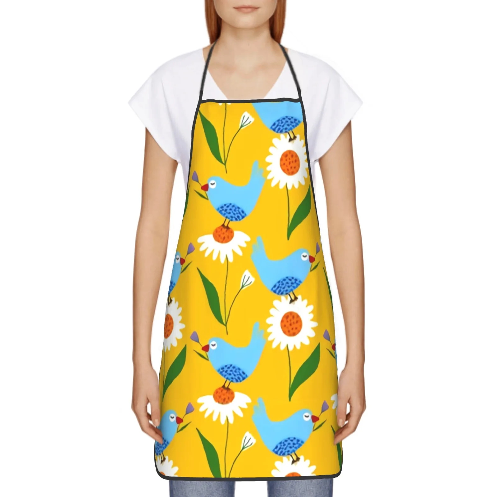 Фартук из полиэстера с белыми цветами и застежкой на подоле Кухонный для