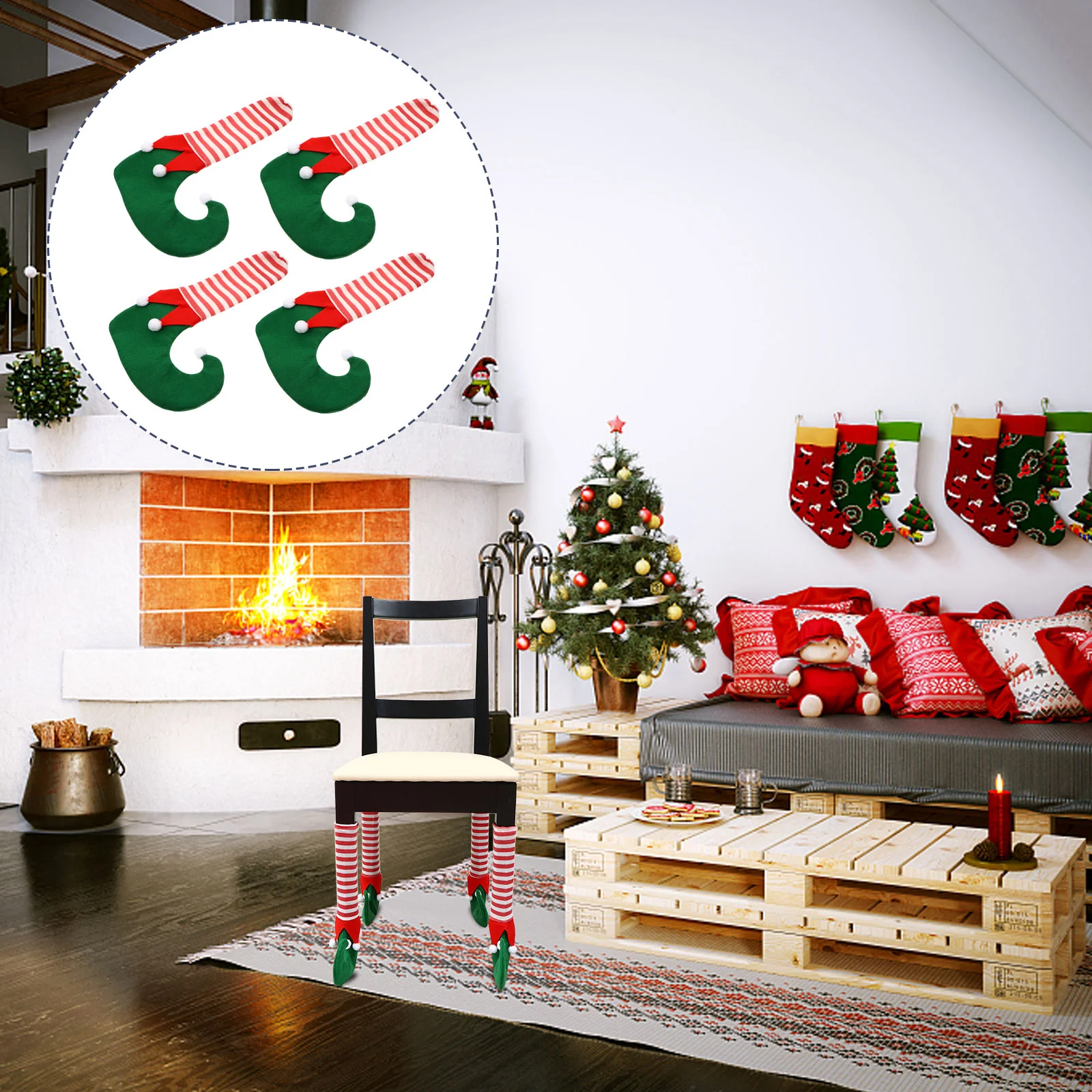

Chair Leg Christmas Cover Caps Elf Socks Table Furniture Covers Feet Holiday Sleeves Shoes Booties Footprotectors