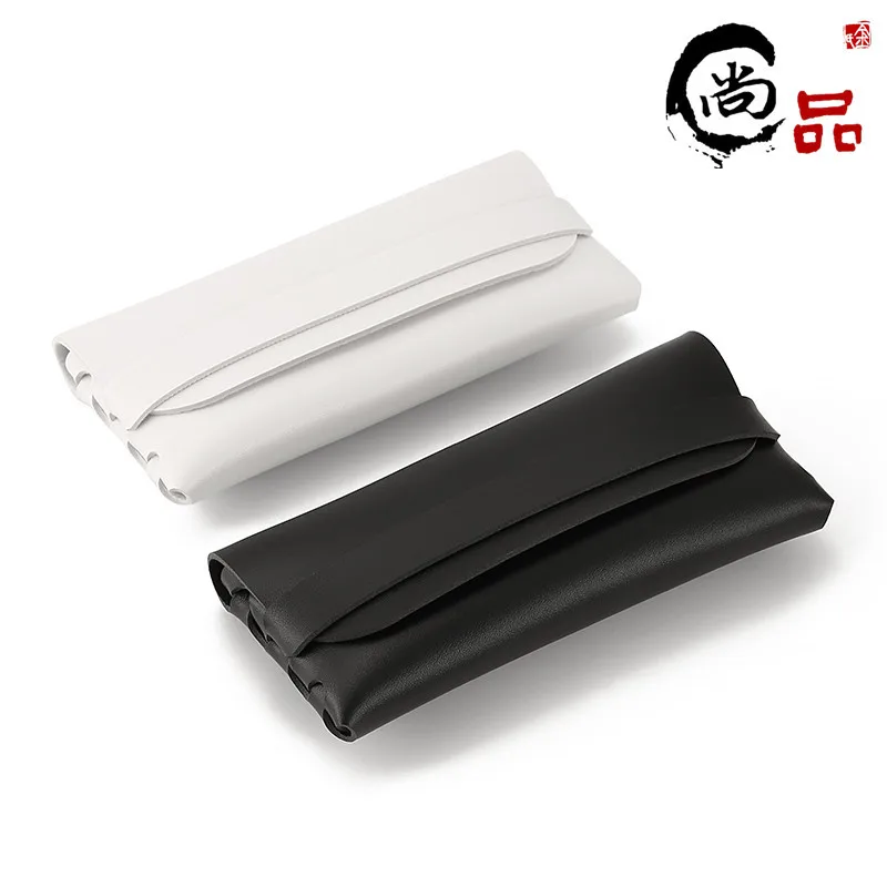 

White Black Durable Leather Eye Glasses Sunglasses Case Convenient Lightweight Protector Box Solid Color Pouch Bag Easy To Carry