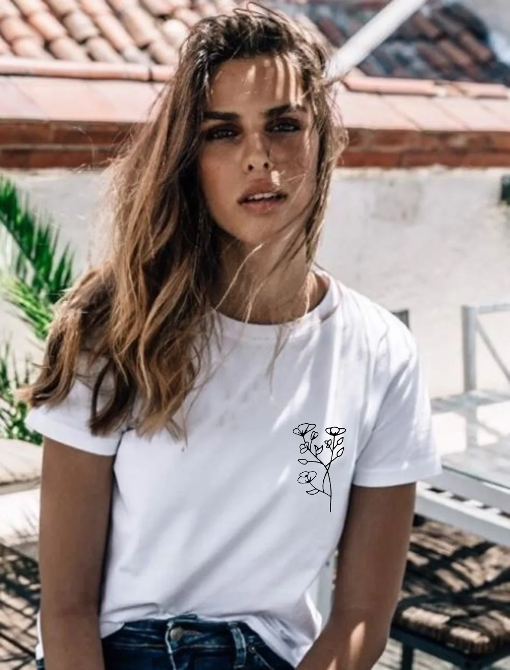 

Cute Flower Print Summer Women T Shirt Fashion Kawaii Graphic Tees Female Harajuku Round Neck Streetwear Tops T-shirt Ropa Mujer