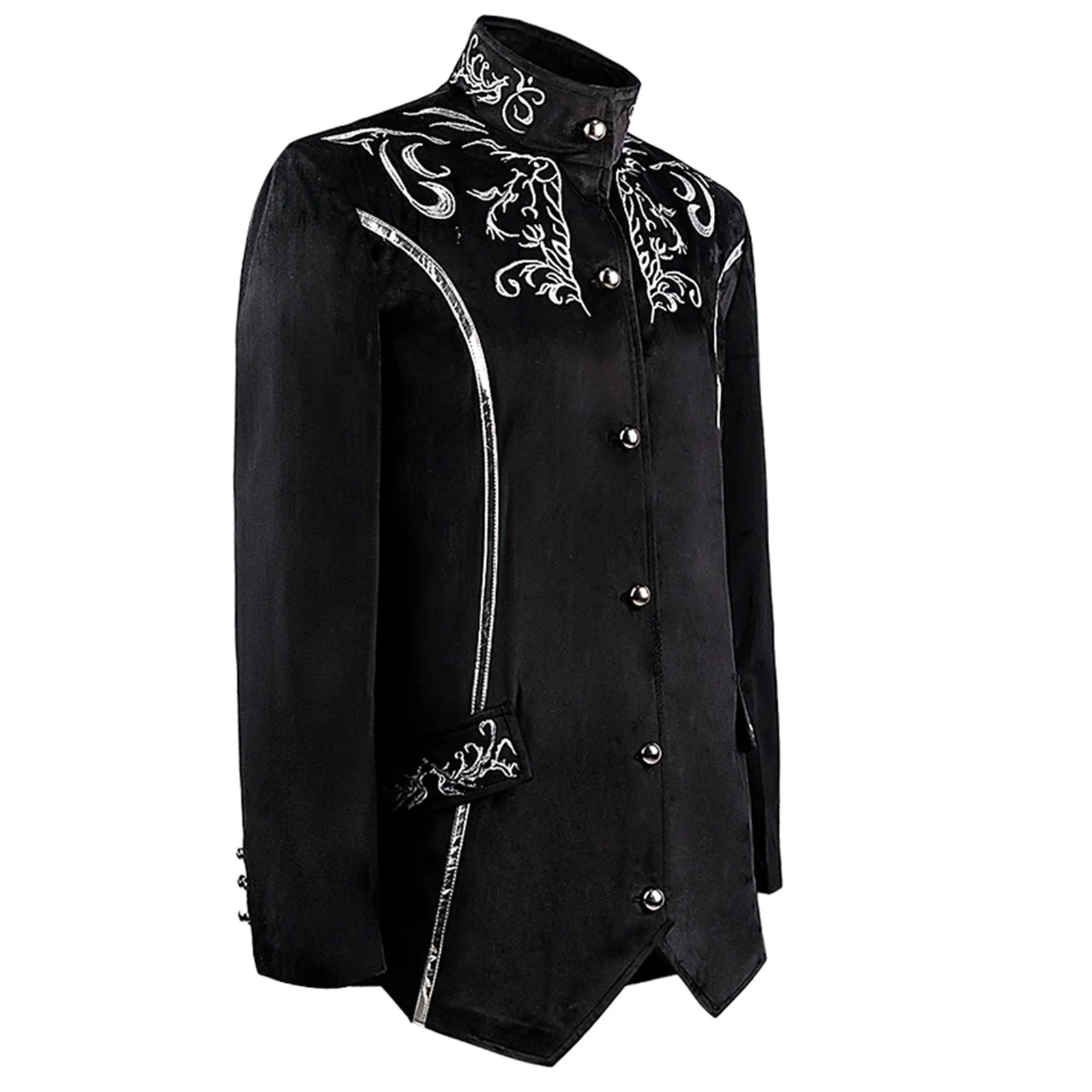 

Halloween Men's Shirts Steampunk Gothic Medieval Costume Vintage Stand Collar Embroidered Jacket Party Stage Clothing
