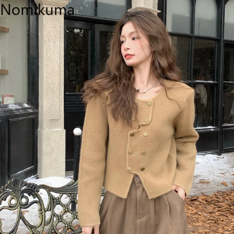 

Свитер Nomikuma женский осенне-зимний однотонный с высокой талией свободный шикарный кардиган женский винтажный элегантный Модный женский сви...