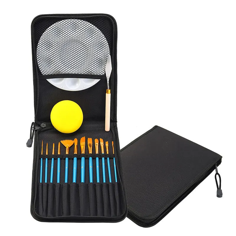 

12 Wooden Stick Oil Paintbrush Canvas Packaging High-quality Nylon Wool Comes With Palette Sponge Painting Knife Art Set