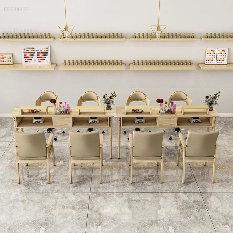 Столы для ногтей в японском стиле двойной маникюрный стол из цельного дерева и