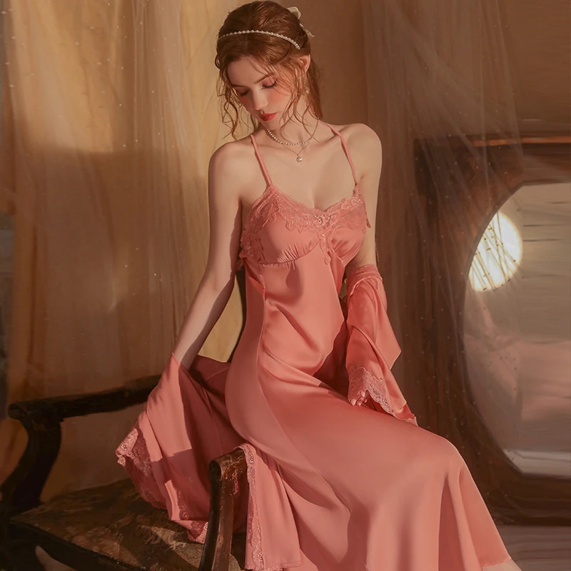 Underwear Pajamas Sexy Deep V Backless Long Lingerie Suspenders Nightdress Robe Women's Home Clothes Women's Nightgown Sleepwear