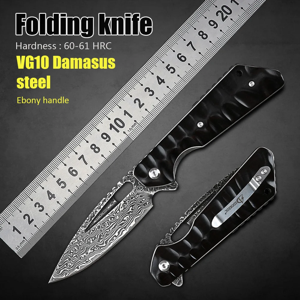 

VG10 Damasus steel Self Defense EDC Tool Pocket Knives Tactical Survival Folding Knife Outdoor