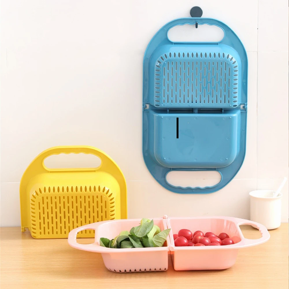 

Multifunctional Draining Basket Rectangular 2023 Kitchen Sink Dishes Portable Foldable Fruit Plate Kitchen Gadgets Plastic