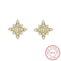 2022 new fashion 18k gold snowflake flowers stud earring for women irregular round full diamond sterling 925 silver gift jewelry
