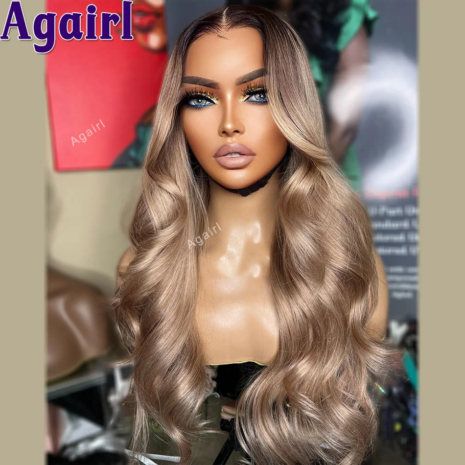 Ombre Пепельно-русый парик Человеческие волосы Прозрачный 13X6 13X4 Парик фронтальной