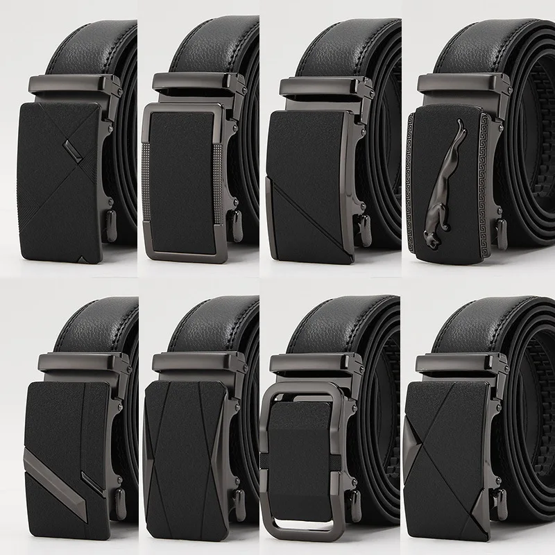 Business Black Genuine Leather Belt for Men Frosted Alloy Automatic Buckle Luxury Design Two-layer Cowhide Men's Belt