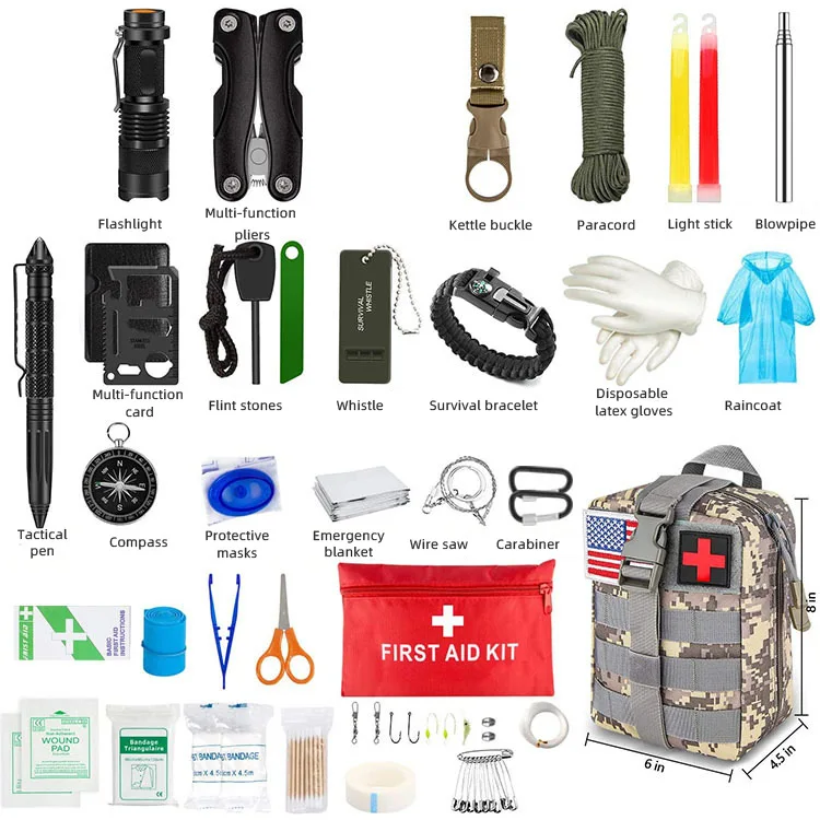 Equipo de supervivencia para acampar, kit de equipo de supervivencia para exteriores, bolsa de Trauma para acampar