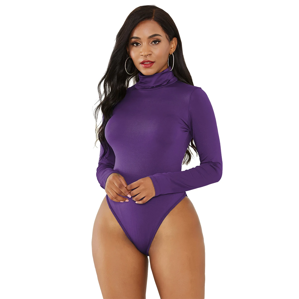 

Женская футболка с длинным рукавом и высоким воротом, однотонная