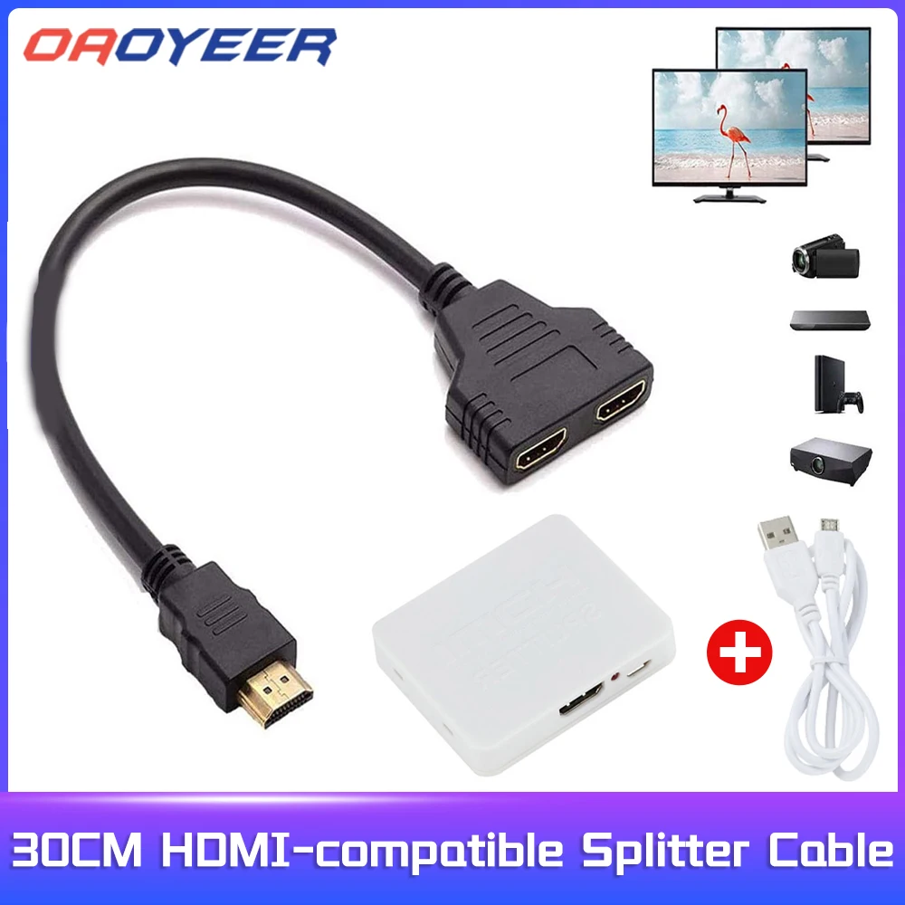

30cm HDMI-compatible Splitter Cable 1 Male To Dual HDMI-compatible 2 Female Y Splitter Adapter in HDMI-compatible HD LED LCD TV