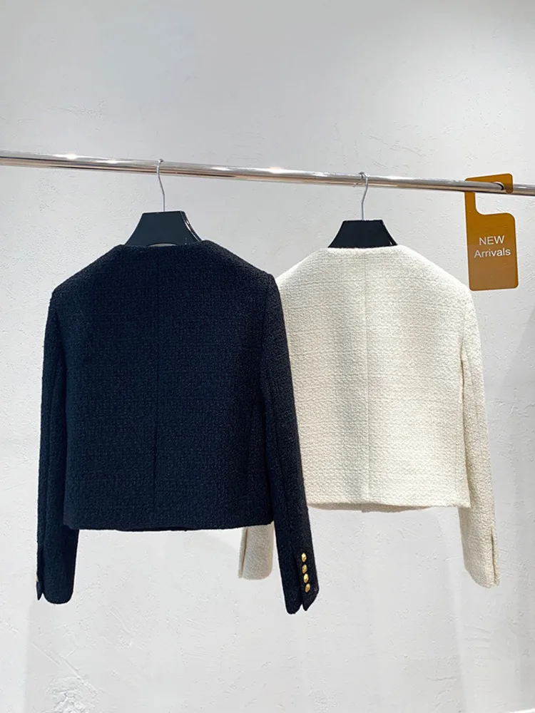 Женская твидовая куртка маленькая Очаровательная винтажное шерстяное короткое