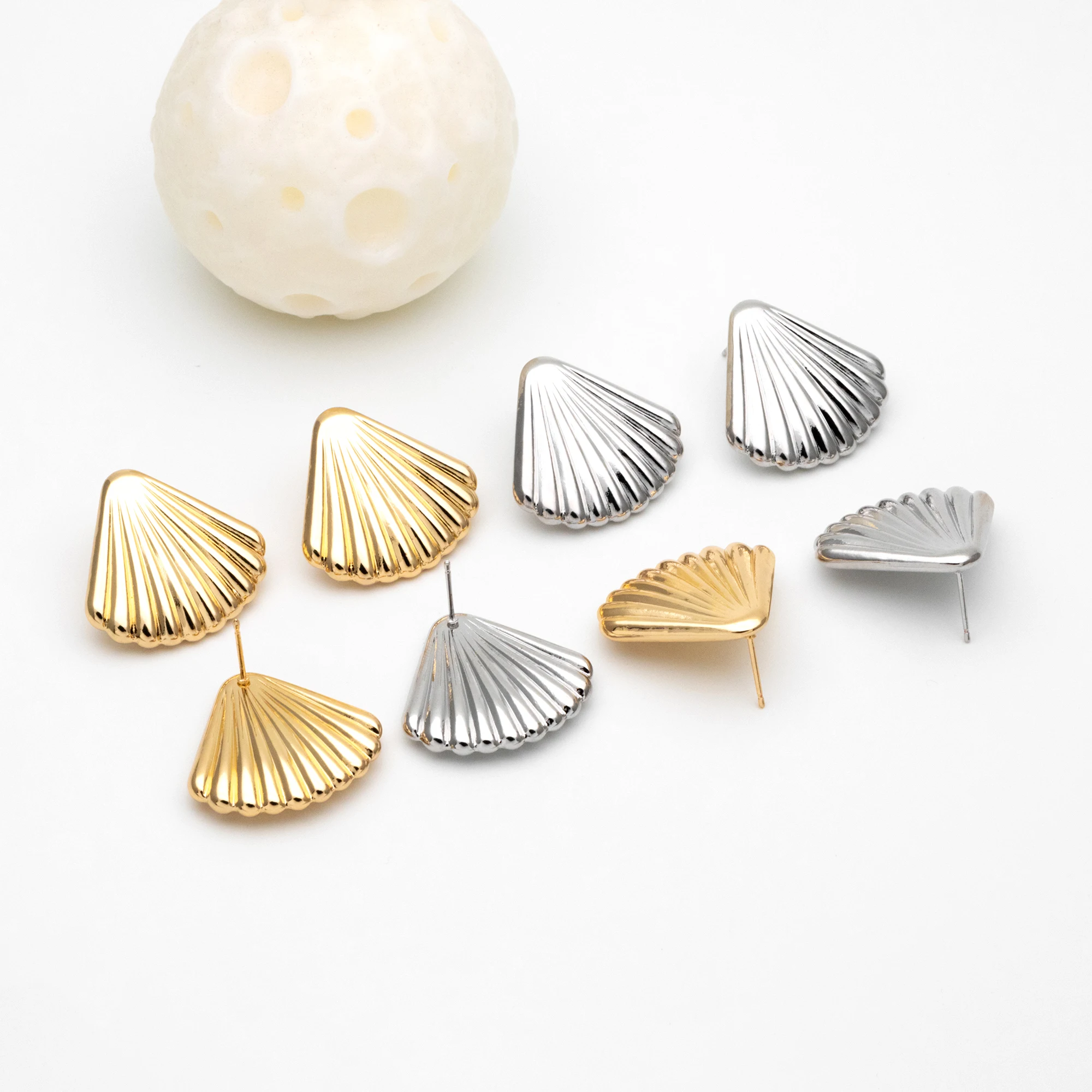 4 шт. золотые/серебряные серьги-ракушки латунь с золотым/родиевым покрытием