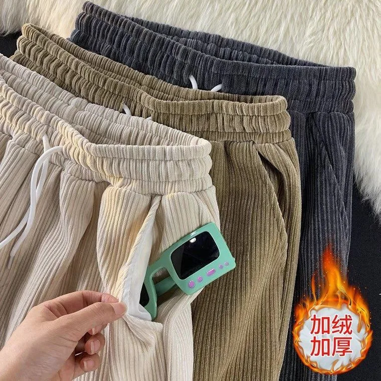 

Брюки мужские вельветовые с флисовой подкладкой, свободные прямые штаны с широкими штанинами, в Корейском стиле, Осень-зима