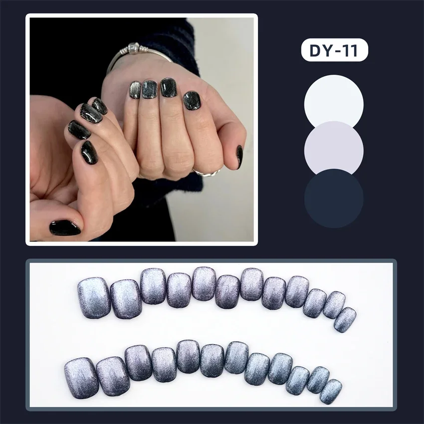 24 шт./компл. накладные ногти с черными кристаллами дизайн кошачий глаз ношение
