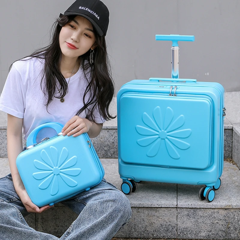 Travel Women Rolling Front opening Luggage Sets student trolley case 20'' carry ons cabin luggage 2PCS on wheels luggage set