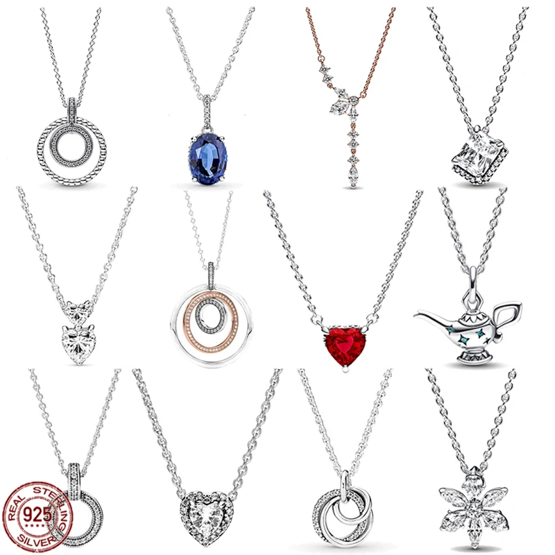 

Classic 925 sterling silver round red heart teapot snowflake pendant necklace fit original beads DIY women's jewelry