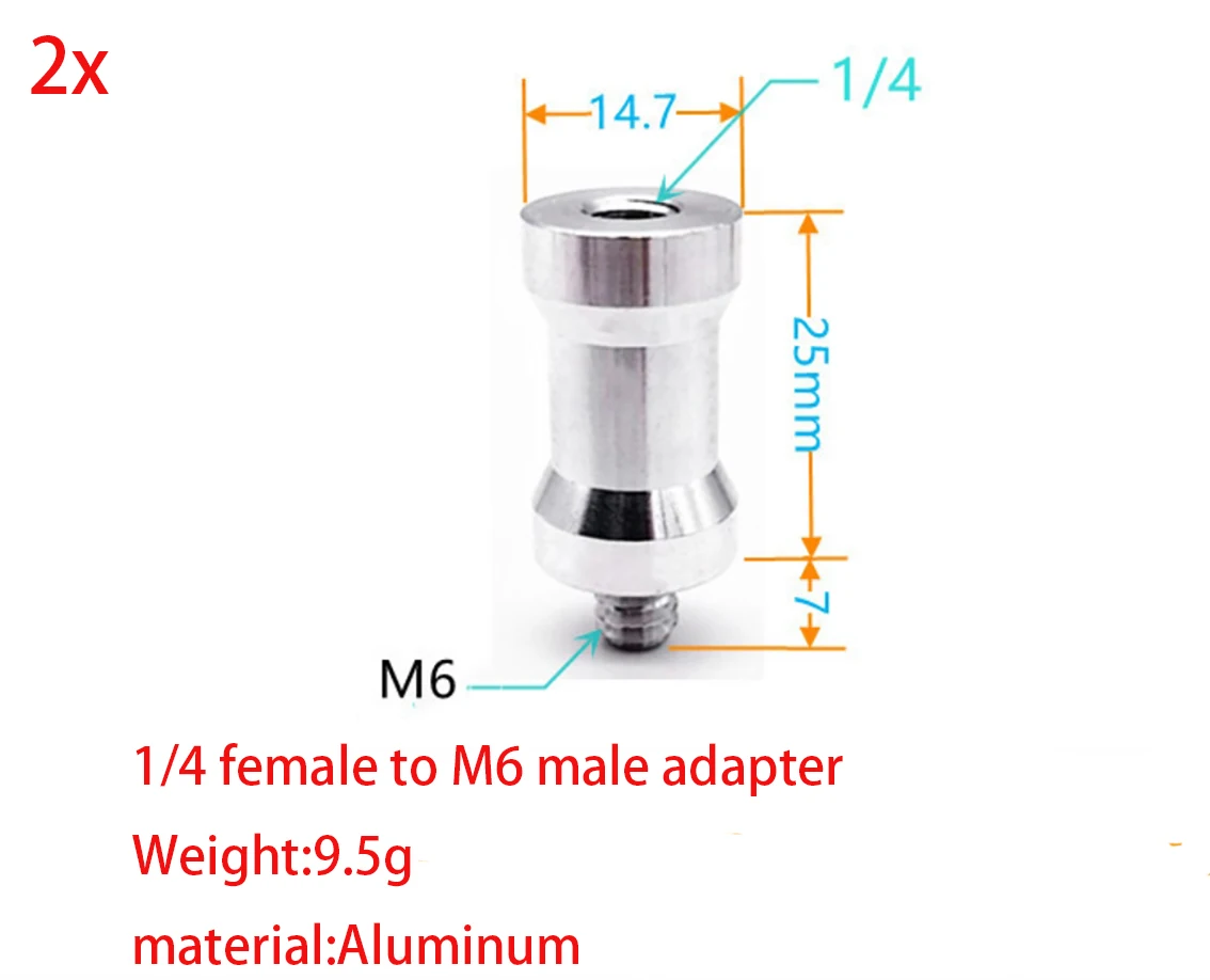 

Адаптеры для штатива, 2 шт., новый дизайн, штекер M6 на гнездо 1/4, адаптеры для камеры 1/4-20, штекер-штекер M6, адаптер 1/4 дюйма на M6