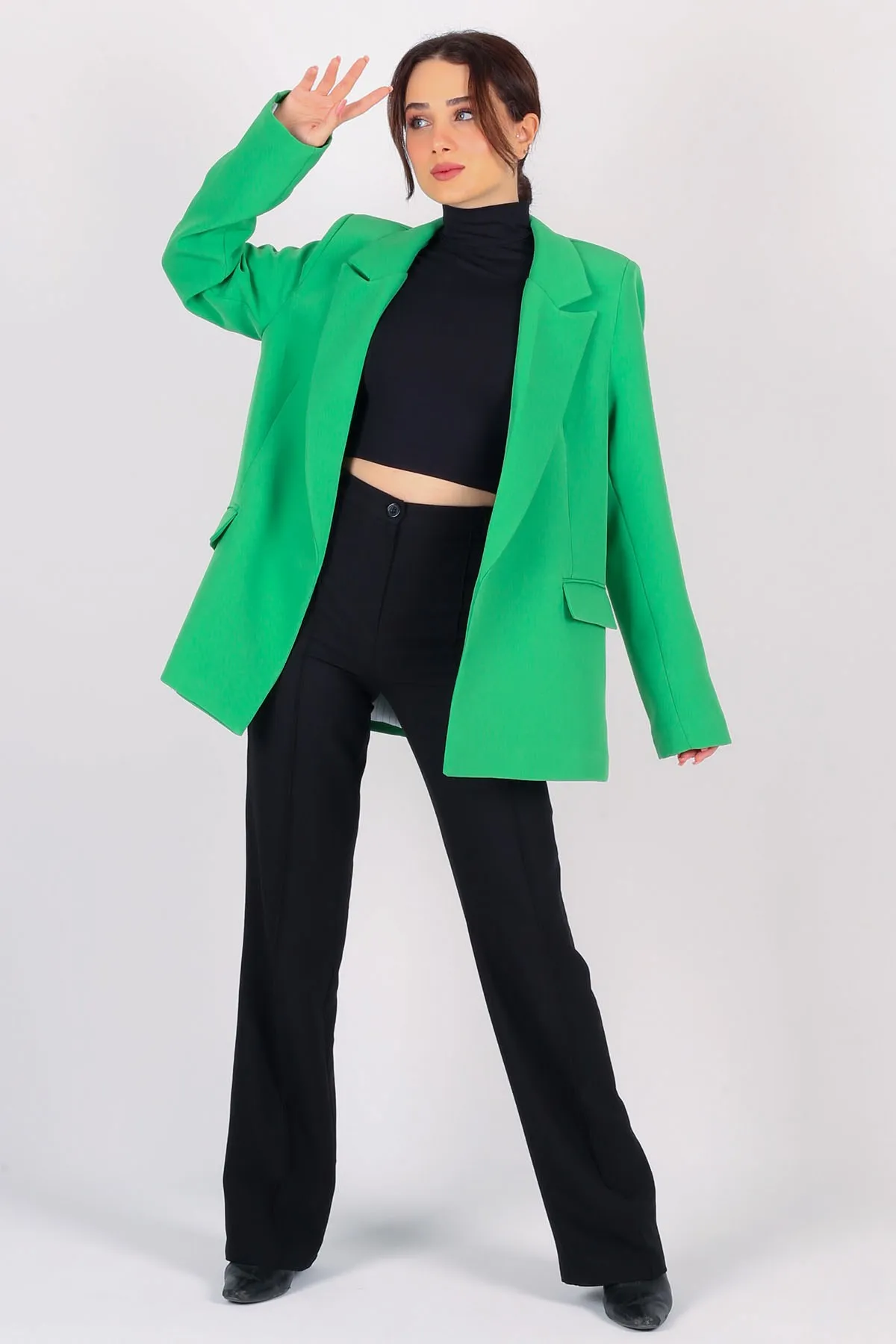 

Facette Female 2022267987 Green Oversize With Shoulder Pads Blazer Jacket
